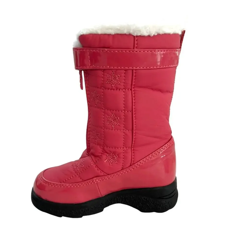 Totes Snow Boots Pink Quilted  Front Zip Faux Fur Winter Warm Boot Sz 7 Frozen